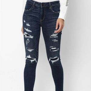 American Eagle Women’s Dark Blue Distressed Super Stretch Jegging Jeans size 6